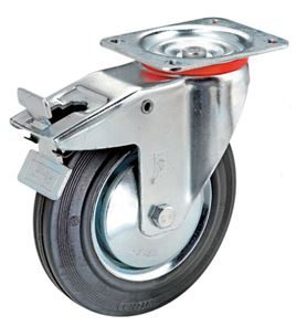 Gummihjul med stålfælg, drejelige med bremse, hjul ØxB 250x60 mm Gummihjul med stålfælg, drejelige med bremse, hjul ØxB 250x60 mm