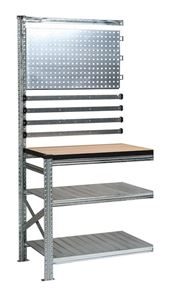 Arbeidsbenk Flex, utbygging, 1 lav stolpe, 1 høy stolpe, H 2500/916 x B 1206 mm Arbeidsbenk Flex, utbygging, 1 lav stolpe, 1 høy stolpe, H 2500/916 x B 1206 mm