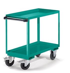 Hyllvagn Alsis, 2 hyllor, 250 kg, LxB 900x500 mm, H 915 mm, grön Hyllvagn Alsis, 2 hyllor, 250 kg, LxB 900x500 mm, H 915 mm, grön