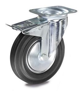 Gummihjul med stålfælg, drejelige med bremse, hjul ØxB 200x50 mm Gummihjul med stålfælg, drejelige med bremse, hjul ØxB 200x50 mm