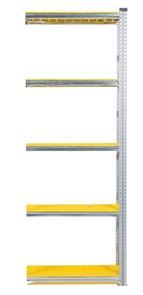 Lagerhylla Flex, utbyggnad, BxDxH 906x320x2500, 5 st gula hyllplan Lagerhylla Flex, utbyggnad, BxDxH 906x320x2500, 5 st gula hyllplan