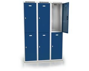 Omklædningsskab Hove, B 400 mm, 3x2 døre, gråt kabinet blå dør/OUTLET