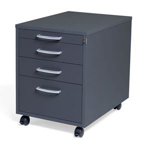 Skrivbordshurts Miami, 4 lådor, hjul, mörkgrå laminat  Skrivbordshurts Miami, 4 lådor, hjul, mörkgrå laminat