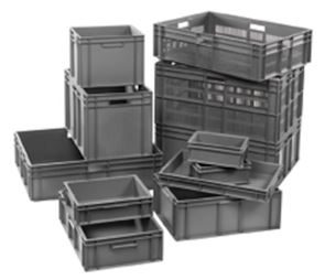 Eurokasse Harte, 800x600x319 mm, forseglet med håndtakshull, 125 liter, grå