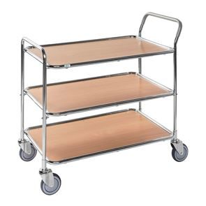 Bordvogn Gotland, med 3 laminathyller, bøk laminat, forsinket stativ