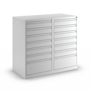Verkstadshurts Hadi, HxBxD 900 x 1000 x 500 mm, 14 lådor, låda ljusgrå