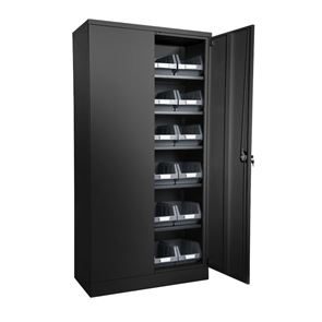 Oppbevaringsskap med lagerbokser Nilas, HxBxD 1830 x 915 x 421 mm, stamme dypsvart / bokser grå