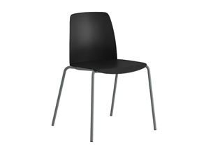 Stol Helmer, sits/ryggstöd i plast, 4-pack, sits svart, underrede silver Stol Helmer, sits/ryggstöd i plast, 4-pack, sits svart, underrede silver