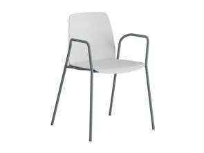 Stol Helmer, sits/ryggstöd i plast, 4-pack, sits vit, underrede silver, med armstöd Stol Helmer, sits/ryggstöd i plast, 4-pack, sits vit, underrede silver, med armstöd