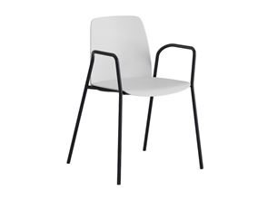 Stol Helmer, sits/ryggstöd i plast, 4-pack, sits vit, underrede svart, med armstöd Stol Helmer, sits/ryggstöd i plast, 4-pack, sits vit, underrede svart, med armstöd