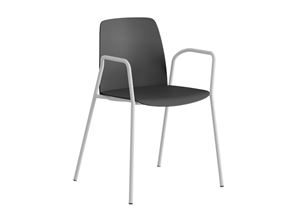 Stol Helmer, sits/ryggstöd i plast, 4-pack, sits mörkgrå, underrede vitt, med armstöd