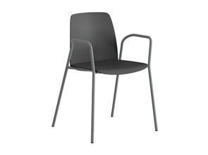 Stol Helmer, sits/ryggstöd i plast, 4-pack, sits mörkgrå, underrede silver, med armstöd