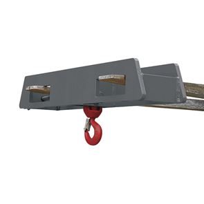 Holder med løftekrok for gaffeltruck Arnulf, over 2 gaffeltinder, lastekapasitet 2500 kg, grå