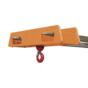 Holder med løftekrok for gaffeltruck Arnulf, over 2 gaffeltinder, lastekapasitet 2500 kg, oransje