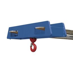 Holder med løftekrok for gaffeltruck Arnulf, over 2 gaffeltinder, lastekapasitet 2500 kg, blå