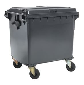 Avfallscontainer i plast, DIN EN 840 Vilma, volum 1100 l, BxHxD 1370 x 1470 x 1115 mm, antrasittgrå, fra 5 stk