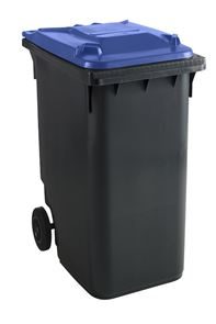 Soptunna av plast, DIN EN 840, 360 l, BxDxH 665 x 880 x 1115 mm, antracitgrå/blå