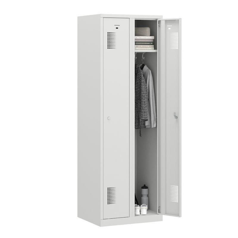 Klädskåp Amsterdam, 2 sektioner, ljusgrå, bredd 600 mm, cylinderlås ...