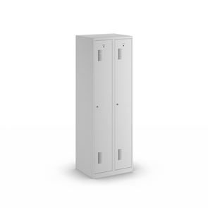 Klädskåp Amsterdam, 2 sektioner, ljusgrå, bredd 600 mm, cylinderlås