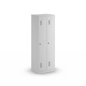 Klädskåp Amsterdam, 2 sektioner, ljusgrå, bredd 600 mm, vridregel