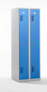 Klädskåp Amsterdam, 2 sektioner, ljusgrå/ljusblå, bredd 600 mm, vridregel