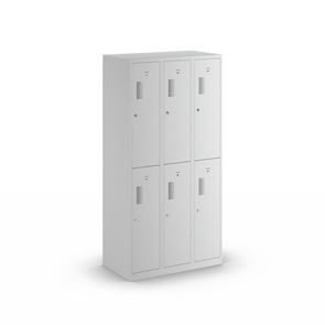 Klädskåp med två fack Amsterdam, 3 sektioner, bredd 900 mm, 6 fack, ljusgrå