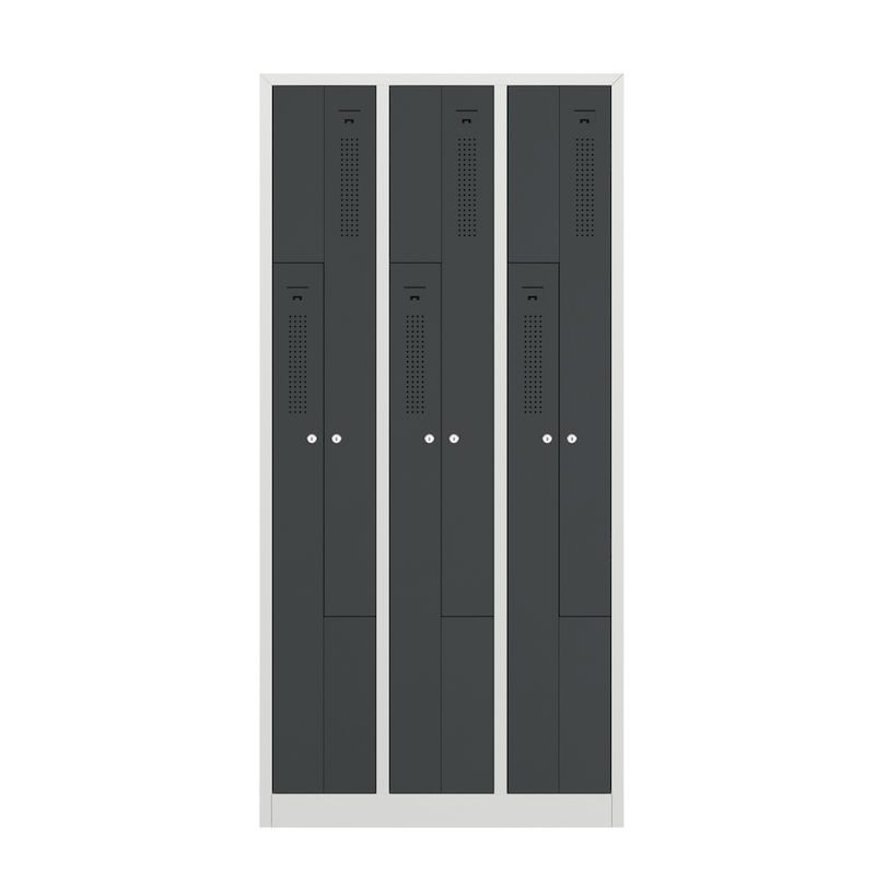 Z-skåp Amsterdam, 3 sektioner, ljusgrå/basaltgrå, bredd 870 mm | Gerdmans