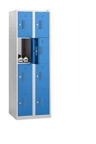 Lokerokaappi, 4 lokeroa Amsterdam, 2 osiota, vaaleanharmaa/vaaleansininen, L 600 mm, 8 lokeroa, sylinterilukko