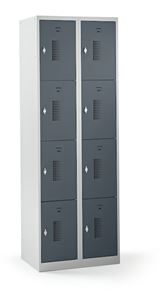 Lokerokaappi, 4 lokeroa Amsterdam, 2 osiota, vaaleanharmaa/basaltinharmaa, L 600 mm, 8 lokeroa, kääntösalpa
