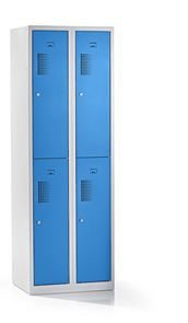 Klädskåp med två fack Amsterdam, 2 sektioner, bredd 600 mm, 4 fack, ljusgrå/ljusblå