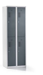 Klädskåp med två fack Amsterdam, 2 sektioner, bredd 600 mm, 4 fack, ljusgrå/basaltgrå