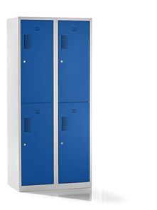 Klädskåp med två fack Amsterdam, 2 sektioner, bredd 800 mm, 4 fack, ljusgrå/gentianablå