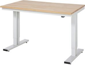 Arbeidsbord, elektrisk, høydejuseterbart, lastekapasistet 300 kg Dagfinn, høyde 720 – 1120 mm, massiv bøkeplate, BxD 1250 x 800 mm