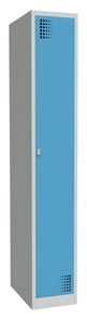 Garderobeskap Alvina, 1 seksjon, lysegrå / lyseblå, bredde 300 mm, roterende låsebolt
