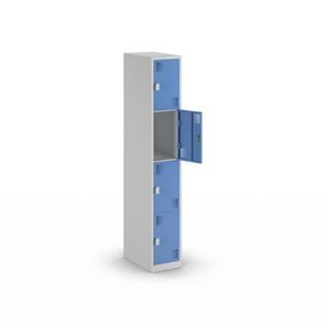 Småromsskap Alvina, 1 seksjon, lysegrå / lyseblå, bredde 300 mm, roterende låsebolt