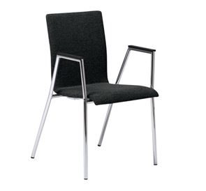 Konferansestol  Cadeira, forkrommet ramme, svart stoff, 2-pk