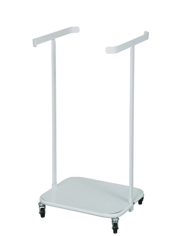 Affaldsstativ med hjul, hvidlakeret metal, med 4 drejelige hjul, 60 liter