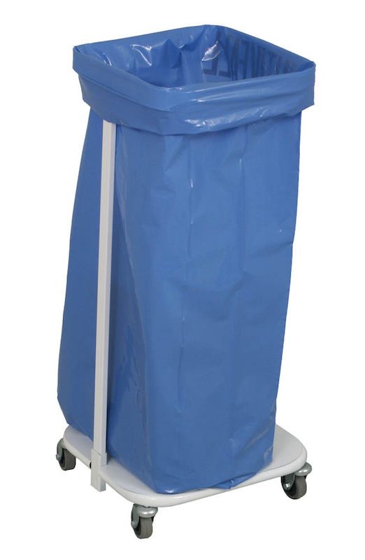 Affaldsstativ med hjul, hvidlakeret metal, med 4 drejelige hjul, 60 liter