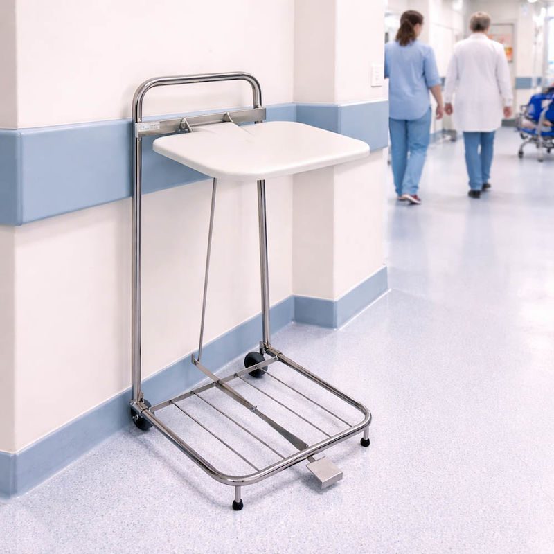 Søppelsekkstativ med lokk, fotpedal, 2 hjul, 60 liter, hvitt lokk