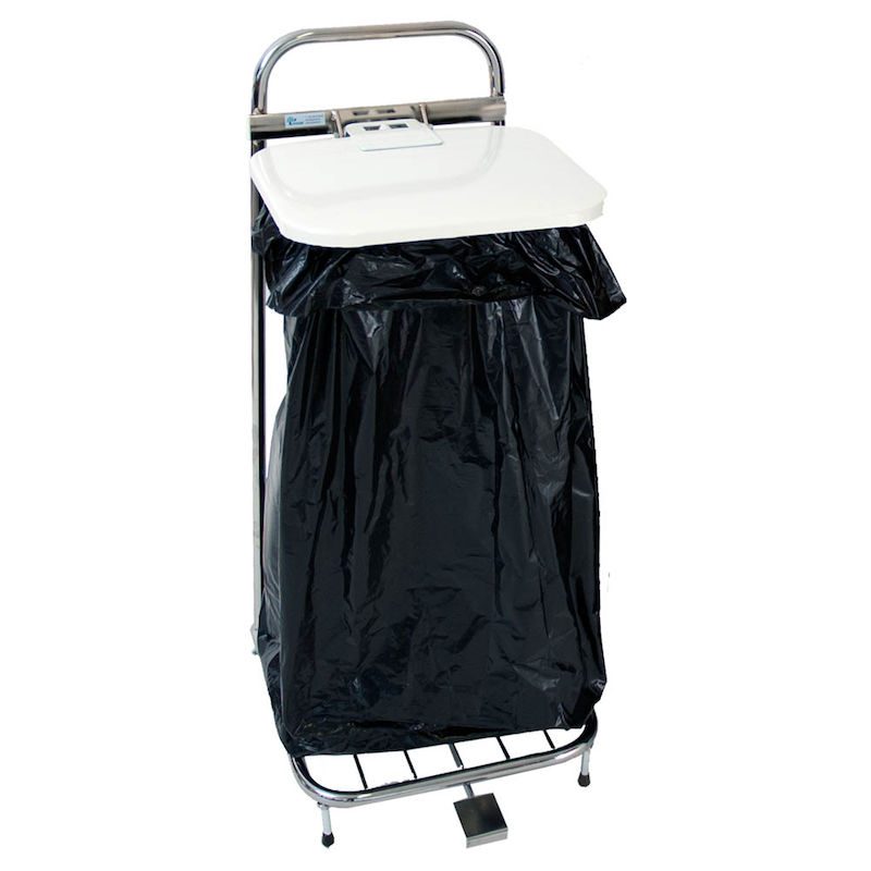 Søppelsekkstativ med lokk, fotpedal, 2 hjul, 60 liter, hvitt lokk