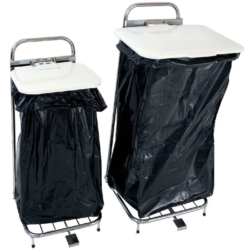 Søppelsekkstativ med lokk, fotpedal, 2 hjul, 60 liter, hvitt lokk