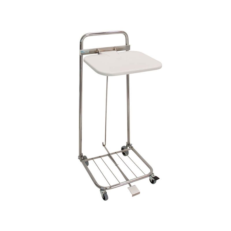 Søppelsekkstativ med lokk, fotpedal, 2 hjul, 60 liter, hvitt lokk